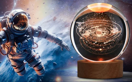 3d Galaxy Solar System Crystal Ball Night Light With Wooden Base For Boys And Girls