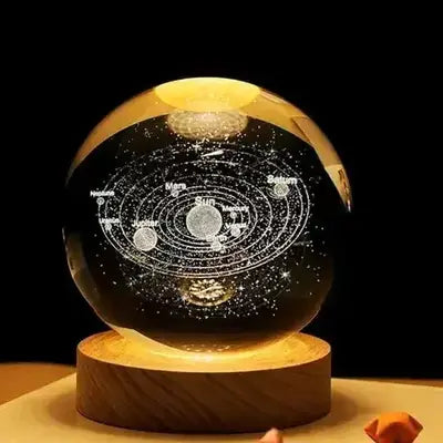 3d Galaxy Solar System Crystal Ball Night Light With Wooden Base For Boys And Girls